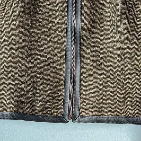 Lord & Taylor 100% Wool With Leather Trim Zip Up Jacket Blazer Brown Sz 8 office - Picture 2 of 10